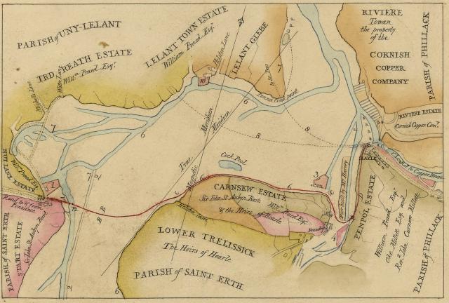 Plan - 1825 plan of Hayle in Cornwall, showing the design for bridges, a turnpike road and an embankment causeway Plan - 1825 plan of Hayle in Cornwall, showing the design for bridges, a turnpike road and an embankment causeway